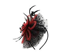 YOOJIA Led Light Up Fascinator Hats Kentucky Flower Headband Feather Mesh Wedding Headwear For Women Black Red One Size