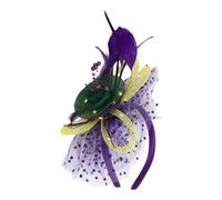YOOJIA Led Light Up Fascinator Hats Kentucky Flower Headband Feather Mesh Wedding Headwear For Women Purple One Size