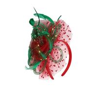YOOJIA Led Light Up Fascinator Hats Kentucky Flower Headband Feather Mesh Wedding Headwear For Women Red Green B One Size