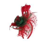 YOOJIA Led Light Up Fascinator Hats Kentucky Flower Headband Feather Mesh Wedding Headwear For Women Red Green A One Size