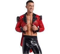 YOOJIA Mens Halloween Showman Costume Sequins Jacket Circus Magician Carnival Party Tuxedo Tailcoat Red M