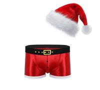 YOOJIA Mens Sexy Christmas Boxer Shorts Santa Claus Lingerie Sets Velvet Underwear Outfits Costume F Red XXL