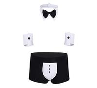 YOOJIA Men's Waiter Costume Outfits Tuxedo Collar Bow Tie G-String Thongs and Cuff Set Gentleman Nightwear Black&White Type B XX-Large