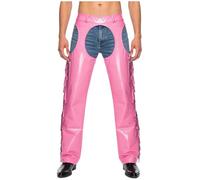 YOOJIA Motorcycle Chaps for Men Women Glossy Cowboy Chaps Biker Riding Pants Assless Trousers Pink 3XL
