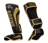 YOOJIA Muay Thai Mma Kickboxing Shin Guards, Shin Kick Pads Instep Guard Sparring Protective Gear For Kids, Adults Black Gold L
