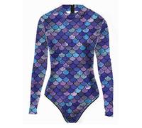 YOOJIA One Piece Mermaid Swimsuit Womens Fashion Fish Scale Print Swimwear Rashguard Wetsuit Gymnastics Top Blue 4XL