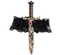 YOOJIA Pirate Costume Accessories Pirate Sword With Lace Bow, Plastic Toy Sword With Thigh Garter 2Pcs Rhinestone One Size