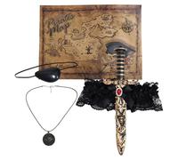 YOOJIA Pirate Costume Accessories Pirate Sword With Lace Bow, Plastic Toy Sword With Thigh Garter 4Pcs One Size