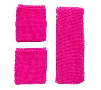 YOOJIA Retro Neon Sweatbands Set 80s 90s Outfits For Women Sports Wristband And Neon Sweat Band For Glow Party Fluorescent Pink One Size