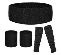 YOOJIA Retro Neon Sweatbands Set 80s 90s Outfits For Women Sports Wristband And Neon Sweat Band For Glow Party Black One Size