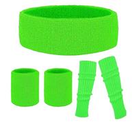 YOOJIA Retro Neon Sweatbands Set 80s 90s Outfits For Women Sports Wristband And Neon Sweat Band For Glow Party Fluorescent Green A One Size
