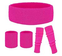 YOOJIA Retro Neon Sweatbands Set 80s 90s Outfits For Women Sports Wristband And Neon Sweat Band For Glow Party Dark Pink A One Size