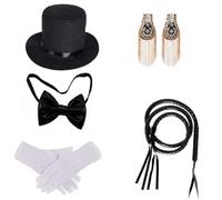 YOOJIA Ringmaster Costume Magician Top Hat Tassel Epaulettes Gloves Bowtie Whip Walking Cane For Halloween Party Type A One Size