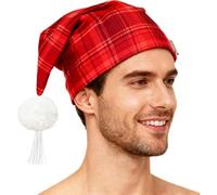 YOOJIA Sleeping Cap For Men Adjustable Sleep Cap Beanies Buffalo Plaid Night Hat For Christmas Dress Up Red A One Size