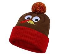 YOOJIA Thanksgiving Turkey Beanie Hat, Pom Pom Knitted Hat For Thanksgiving Night Event Dress Up Party Red A One Size
