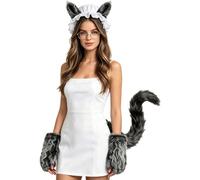 YOOJIA Wolf Granny Costume Set Faux Wolf Tail Head Piece Glasses Black A One Size