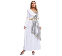 YOOJIA Womens Ancient Greek Toga Costume Adult Toga Robe Overlay Tunic Praise Dance Dress Gown Maxi Silver 3XL