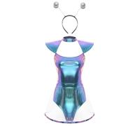 YOOJIA Womens Astronaut Alien Costume Adult Outer Space Fighter Leotard Bodysuit Performance Costume Blue S