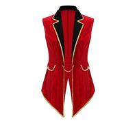 YOOJIA Womens Halloween Red Velvet Tailcoat Sleeveless Showman Jacket Lapel Ringmaster Coat Red M