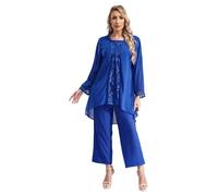 YOOJIA Women's Plus Size 3 Pieces Pant Sets Wedding Guest Outfits Chiffon Mother of The Bride Dress Suits Blue XXL