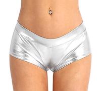 YOOJIA Women's Shiny Metallic Booty Shorts Wet Look Faux Leather Dancing Hot Pants Party Clubwear Silver S