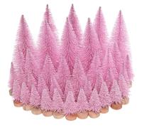 Yookat 40Pcs Mini Christmas Trees Artificial Mini Pine Trees with Wood Base Sisal Trees Bottle Brush Trees Assorted Color for Christmas Decoration Winter Ornaments (Pink)
