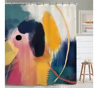 Yookeb Abstract Colorful Bright Bathroom Shower Curtain 60W by 71H Inch Art Modern Contemporary Minimalist Aesthetic Teal Pink Orange Polyester Fabric 12 Plastic Hooks Waterproof Decor