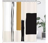 Yookeb Abstract Neutral Extra Long Bathroom Shower Curtain 71W by 78H Inch Geometric Black Beige Painting Minimalist Modern Tan Contemporary Polyester Fabric 12 Plastic Hooks Waterproof Decor