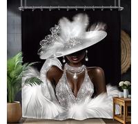 Yookeb African American Bathroom Shower Curtain 60W by 71H Inch Black Girl Woman Sexy Luxury Polyester Fabric 12 Plastic Hooks Waterproof Decor