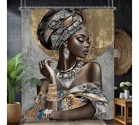 Yookeb African American Bathroom Shower Curtain 60W by 71H Inch Black Girl Woman Tribal Polyester Fabric 12 Plastic Hooks Waterproof Decor