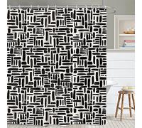 Yookeb Black Off White Abstract Minimalist Bathroom Shower Curtain 71W by 71H Inch Geometric Modern Abstract Neutral Contemporary Brushstroke Polyester Fabric 12 Plastic Hooks Waterproof Decor