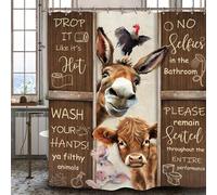 Yookeb Funny Donkey Bull Pig Bathroom Shower Curtain 60W by 71H Inch Animal Rustic Farmhouse Brown Bathroom Rules Hilarious Polyester Fabric 12 Plastic Hooks Waterproof Decor