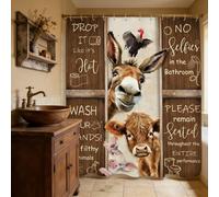 Yookeb Funny Donkey Bull Pig Bathroom Shower Curtain 60W by 71H Inch Animal Rustic Farmhouse Brown Bathroom Rules Hilarious Polyester Fabric 12 Plastic Hooks Waterproof Decor