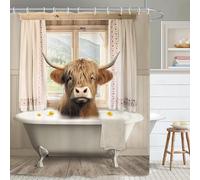 Yookeb Highland Cow Bull Funny Bathroom Shower Curtain 60W by 71H Inch Western Farmhouse Rustic Animal Wildlife Cattle Accessory Polyester Fabric 12 Plastic Hooks Waterproof Decor