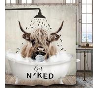 Yookeb Highland Cow Funny Bull Bathroom Shower Curtain 60W by 71H Inch Rustic Farmhouse Western Animal Vintage Accessory Polyester Fabric 12 Plastic Hooks Waterproof Decor