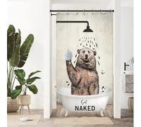 Yookeb Stall Bear Funny Animal Bathroom Shower Curtain Small Half Get Naked Brown Cute Bathtub Farmhouse Kids 36W by 71H Inch Polyester Fabric 7 Plastic Hooks Waterproof Decor