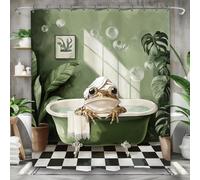 Yookeb Vintage Funny Frog Bathroom Shower Curtain 60W by 71H Inch Animal Hilarious Sage Green Tropical Palm Interesting Polyester Fabric 12 Plastic Hooks Waterproof Decor