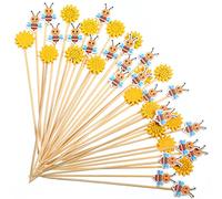 Yookeer 100 Pcs Summer Bee Cocktail Picks Sunflower Bamboo Toothpicks Bee Cocktail Toothpicks Fruit Skewers Food Picks for Cupcake Appetizers Drinks Baby shower Party Decorations(100 Pieces)