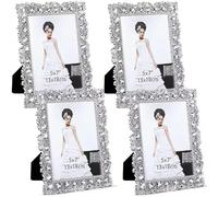 Yookeer 2 Pack 5 x 7 Inch Crystal Picture Frame Wedding Photo Frame Jewel Picture Frame with Rhinestones Photo Gift for Wedding Valentines Day Table Top Desktop Display (Rhinestones)
