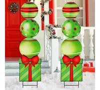 Yookeer 2 Pcs Large Candy Christmas Metal Yard Stakes Signs 29.9 Inch Lime Green Lollipop Peppermint Christmas Outdoor Decorations Lawn Signs with Stakes Colorful Xmas Decor for Front Door Garden