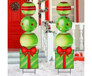 Yookeer 2 Pcs Large Candy Christmas Metal Yard Stakes Signs 29.9 Inch Lime Green Lollipop Peppermint Christmas Outdoor Decorations Lawn Signs with Stakes Colorful Xmas Decor for Front Door Garden