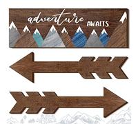 Yookeer 3 Pieces Adventure Awaits Wood Rustic Sign Wood Arrows Wall Decor Inspirational Wooden Decorative Rustic Home Wall Hanging Geometric Mountain Canvas Art for Home Office Room