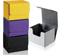 Yookeer 4 Pieces Leather Deck Card Boxes Cards Deck Game Box for Collectible Playing Card Box Compatible with MTG Commander(Black, Purple, Yellow, White,Horizontal)