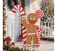 Yookeer 43 Inch Christmas Gingerbread Man Yard Porch Sign Outdoor | Candy Cane Design, Weatherproof Thickened Corrugated Plastic, Front Door Display for Xmas Outdoor Yard Garden Festive Lawn