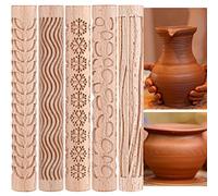 Yookeer 5 Pieces Christmas Pottery Tools Handmade Clay Roller Set Wooden Handle Clay Texture Roller Slab Roller Leaves Snowflake Pattern 5.9 Inch Clay Textured Rolling Pins for Ceramics