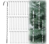 Yookeer 50 Pcs Victorian Christmas Tree Metal Tinsel Vintage Tin Icicles Christmas Tree Tinsel Hanging Ornaments Nostalgia Decor for Xmas Party Decorations Supplies(Sliver)