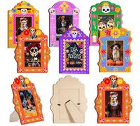 Yookeer 6 Pcs Day of the Dead Photo Frames Fits 4x6 Pictures, Sugar Skull Wooden Picture Frame with Stand for Tabletop Display Dia De Los Muertos Altar Decor Mexican Fiesta Gift (Classic)