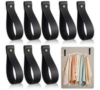 Yookeer 8 Pcs Artificial Leather Wall Hooks 1 x 4.7 Inches Wall Hanging Strap Wall Mounted Loop for Hanging Leather Strap Hangers for Bathroom Kitchen Bedroom Towel Holder Supplies (Black)