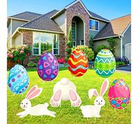 Yookeer 8 Pcs Easter Yard Signs Egg Bunny Easter Outdoor Decorations Yard Stakes Decor for Spring Holiday Yard Lawn Party Supplies