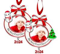Yookeer Baby's First Christmas Photo Ornament 2025 My Very First Christmas Photo Frame Xmas Baby's 1st Keepsake Picture for Newborn Baby Christmas Tree Decor(2 Pieces,Round)